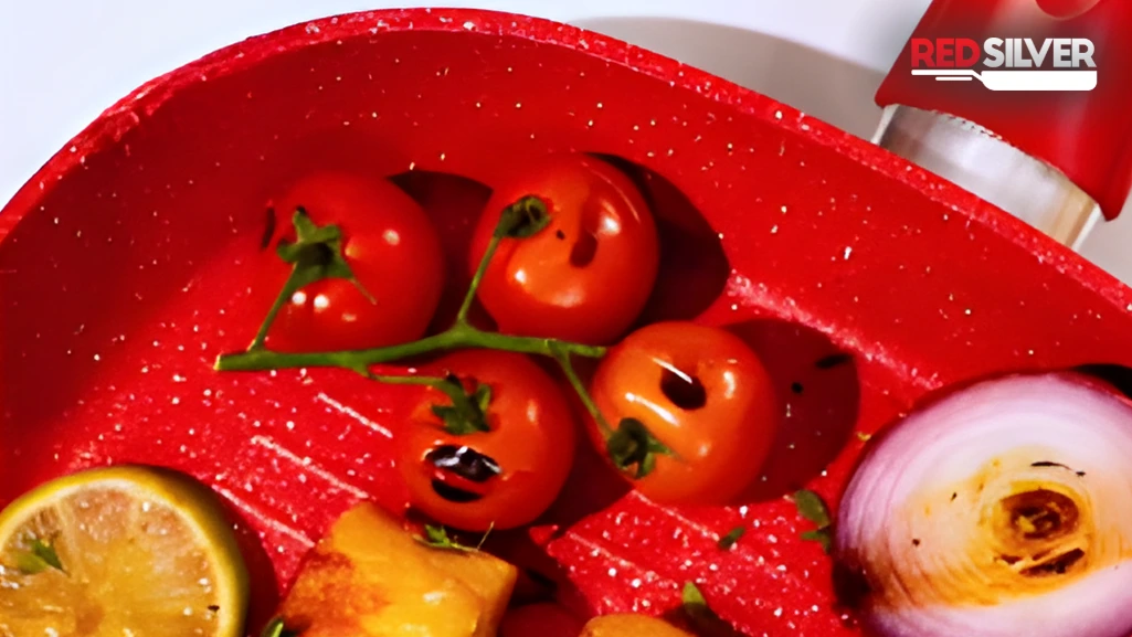 Grill Quadrado RedSilver 28cm original com revestimento RS-ULTRA 3 antiaderente, formato quadrado vermelho com ranhuras profundas para grelhados perfeitos sem óleo